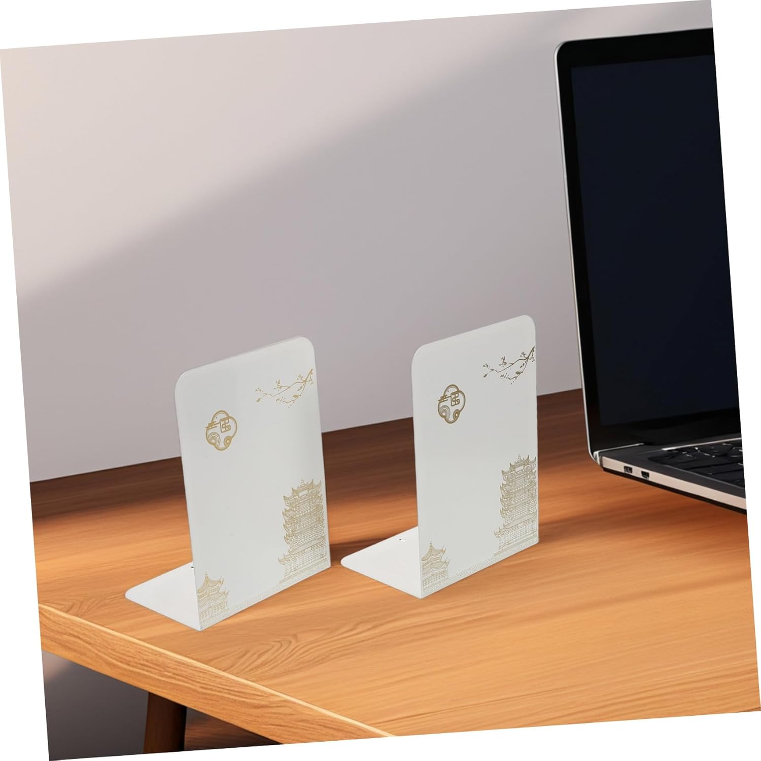 SHOWERORO 2pcs Metal Bookends for Heavy Books and Desk Organization