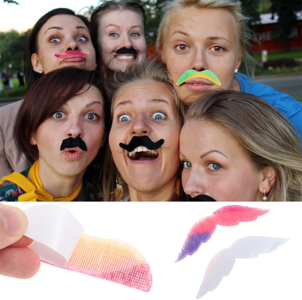 Jeoney 48 Pcs Colorful Fake Mustache Beard Set