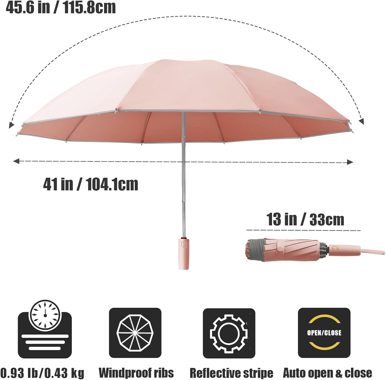 Fogkey Large Windproof Travel Umbrella Automatic 10 Ribs 456 Inch Fits Backpack