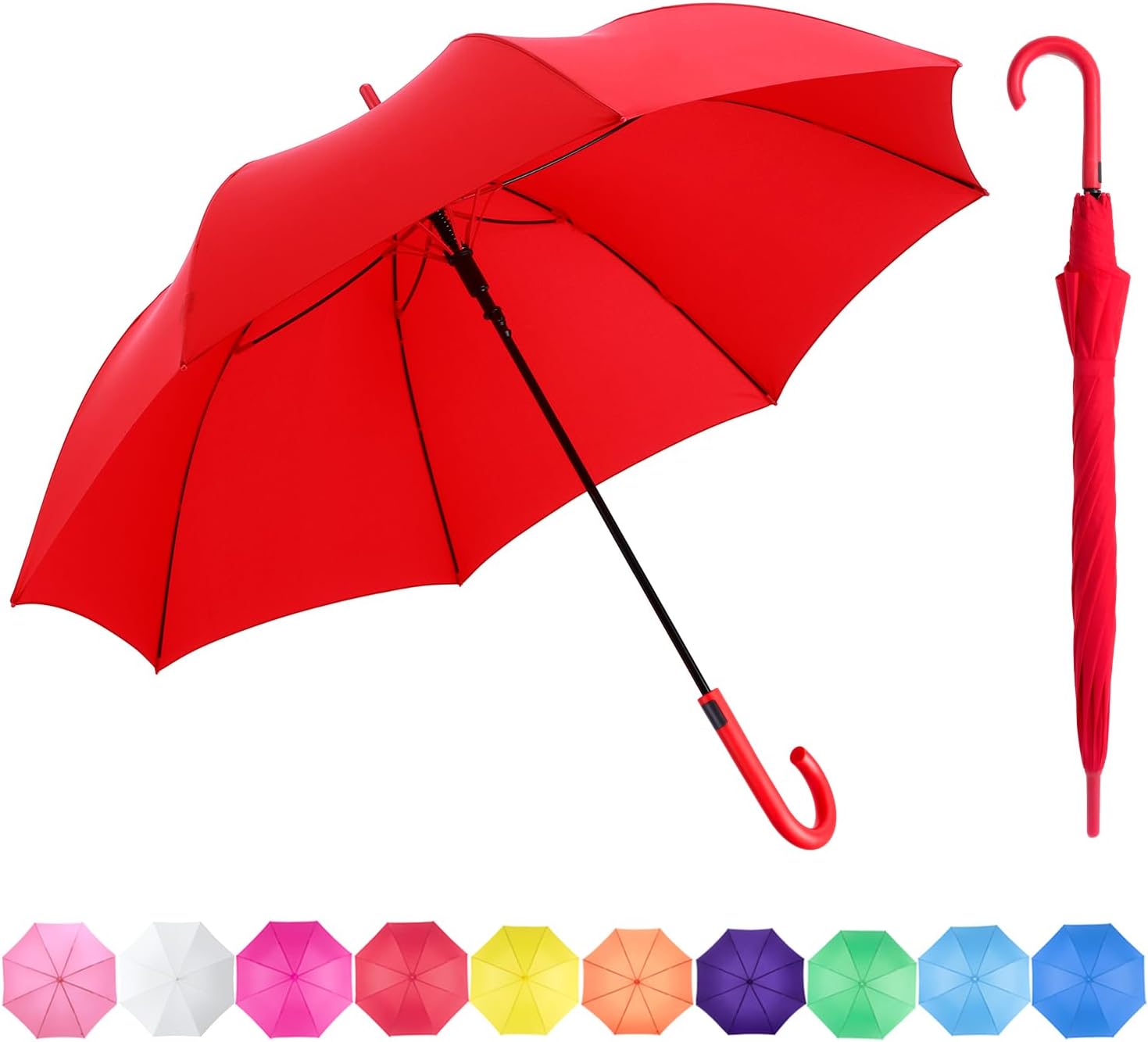 RUMBRELLA UV Stick Umbrella Auto Open UPF 50 with J Hook Handle 51IN