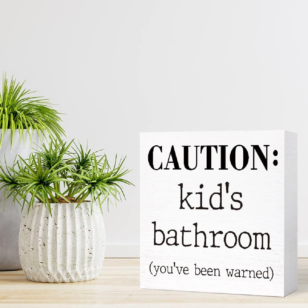 Funny Kids Bathroom Wood Block Sign 5x5x11 1
