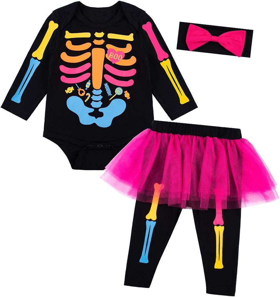 LENSOUS Baby Girls Halloween Skeleton Costume Romper Set