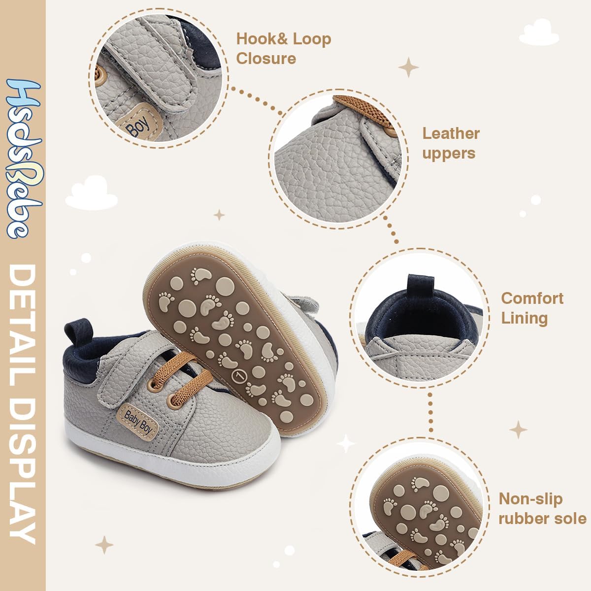 HsdsBebe Baby Cartoon Slippers with Rubber Sole