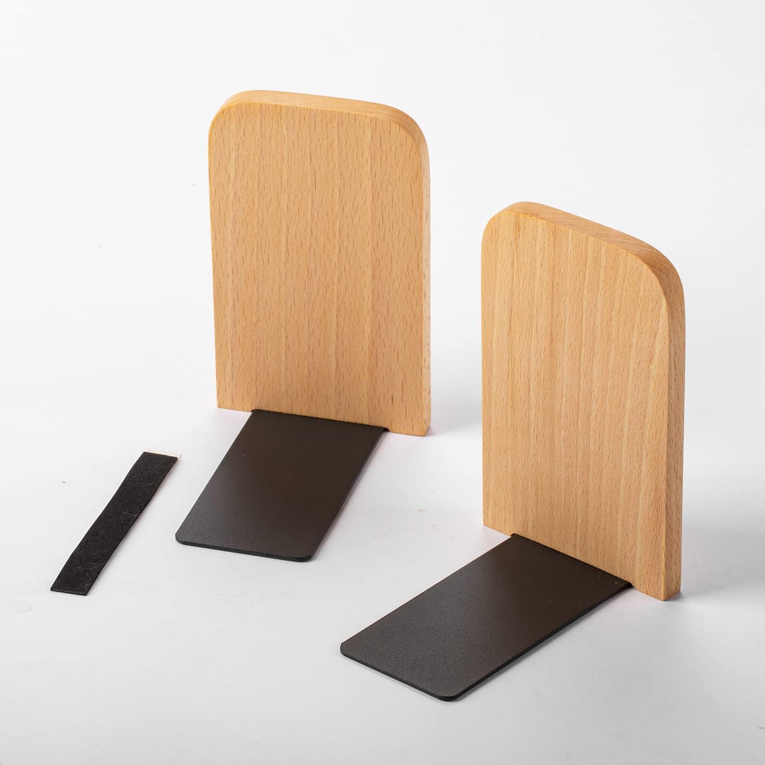 Muso Wood Book Ends for Shelves - Heavy Duty Beech Wood Pair