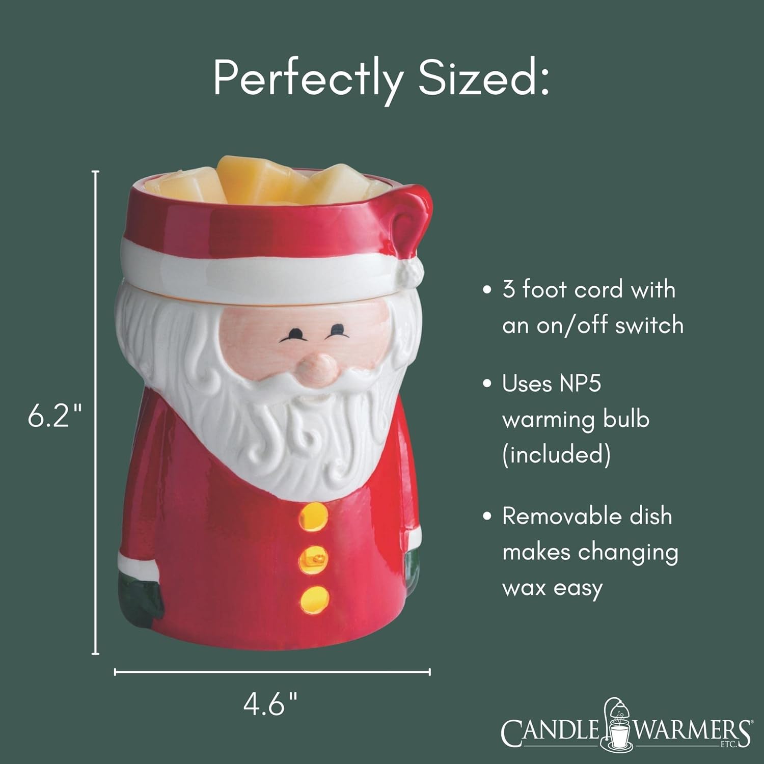 Red Santa Christmas Candle Warmer with Light Bulb