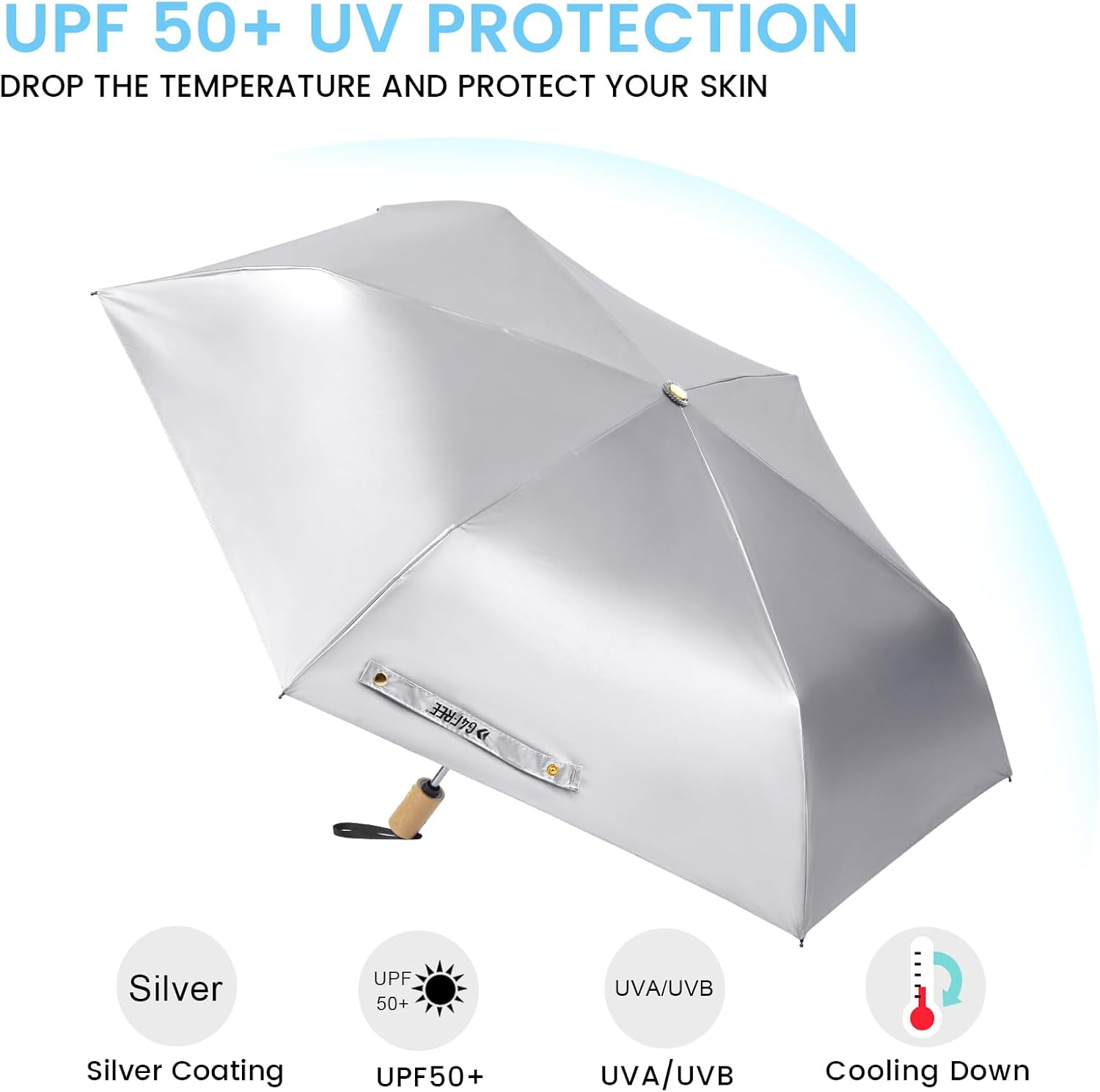 G4Free UPF 50 Sun Rain Travel Umbrella with Wooden Handle