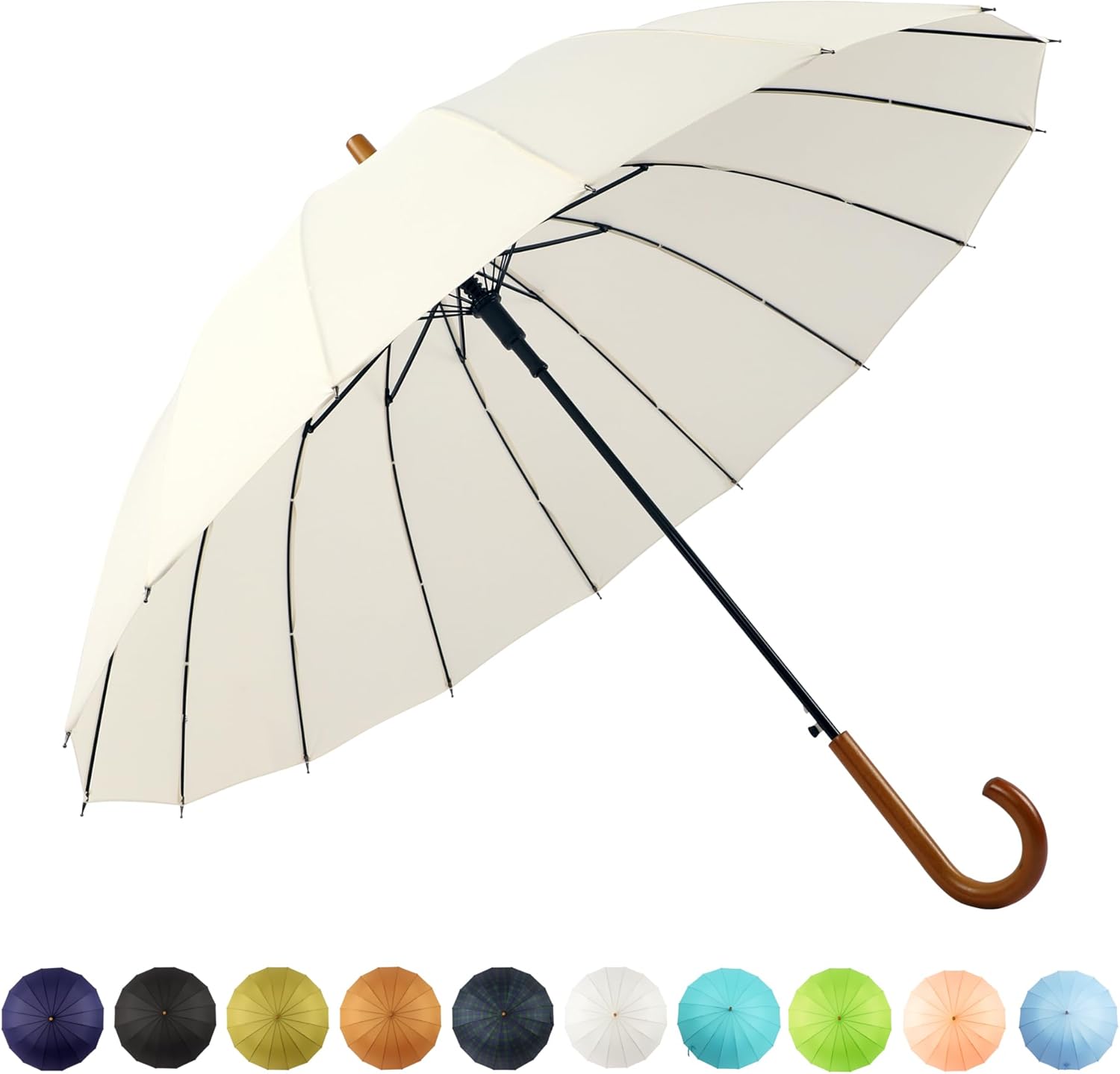 SoulRain 48 Auto Open Stick Umbrella with Classic Wood Handle