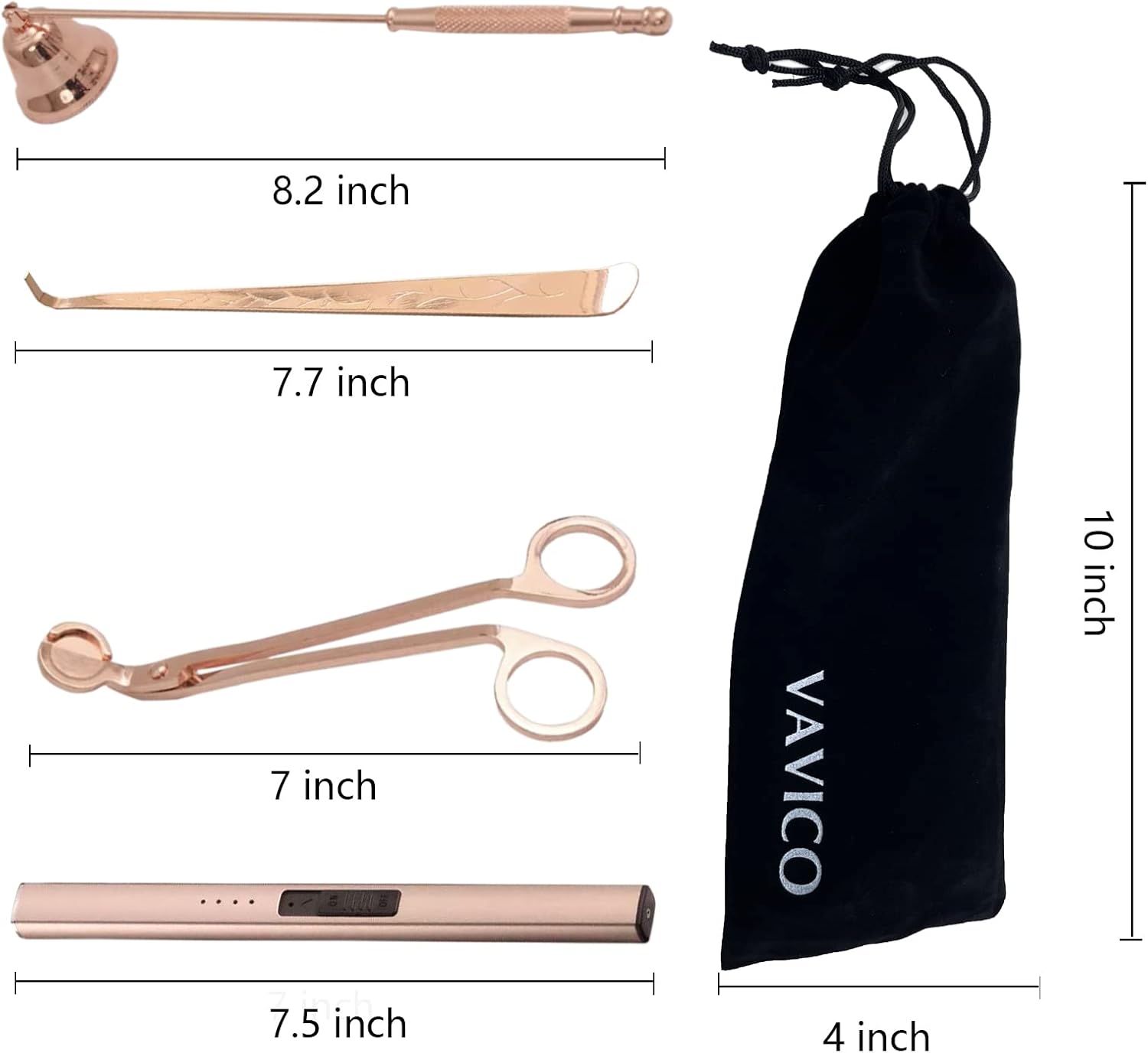VAVICO Rose Gold Candle Care Kit with USB Rechargeable Lighter