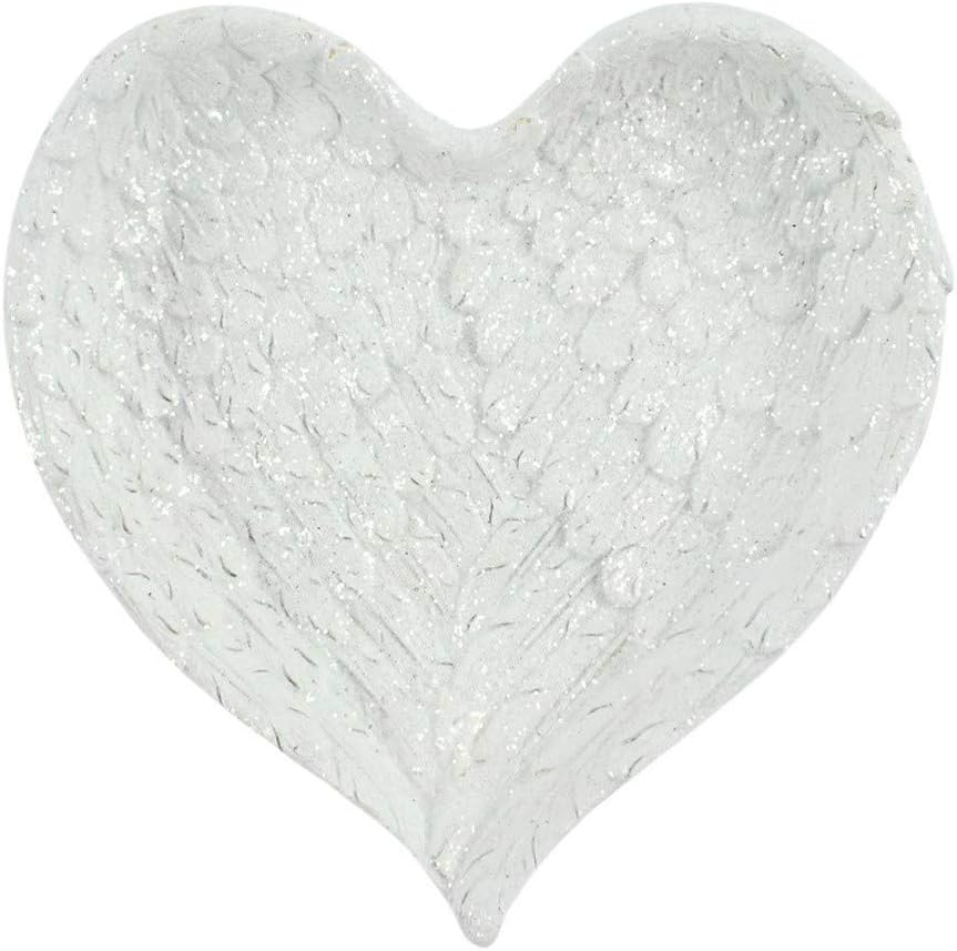 White Glitter Heart Angel Wing Trinket Dish - Elegant Decor