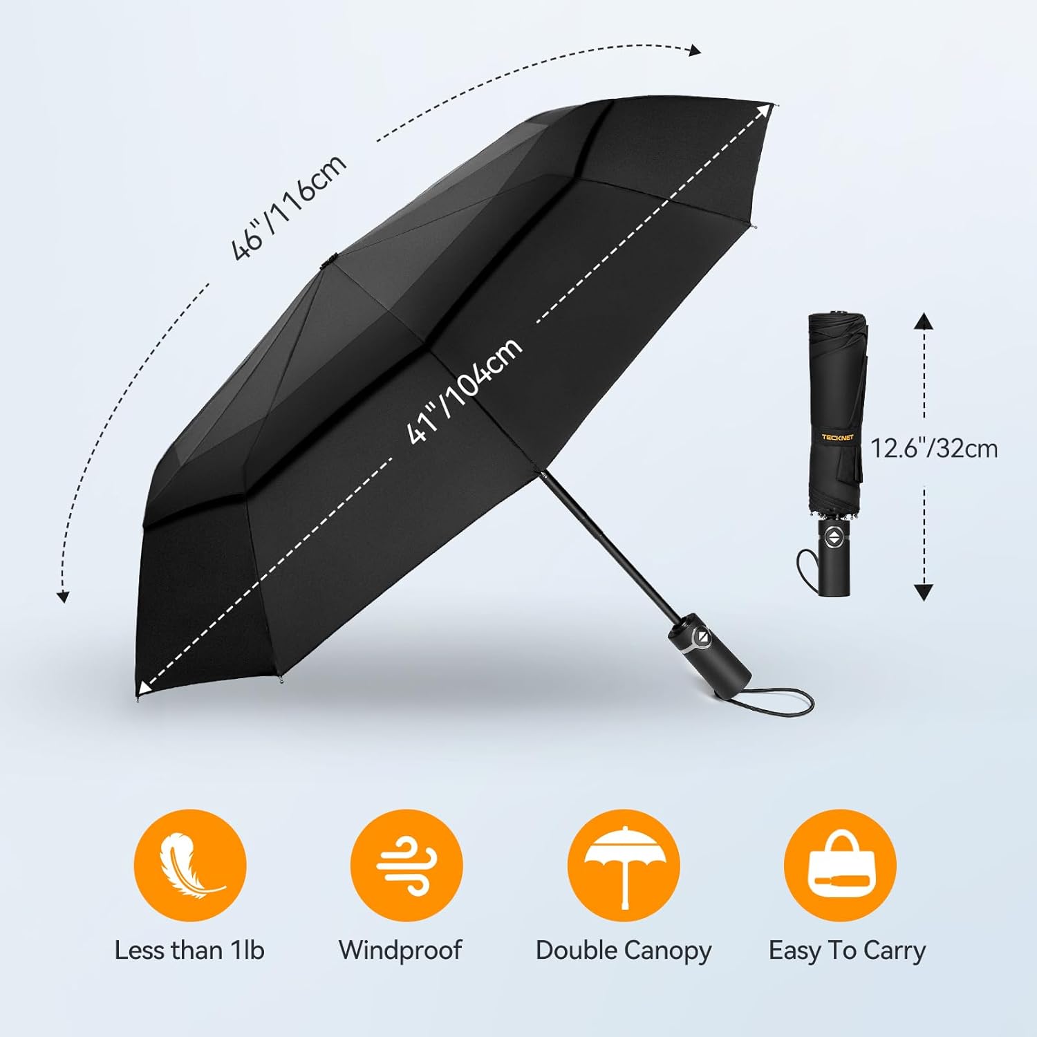TECKNET Windproof Folding Umbrella with Double Canopy