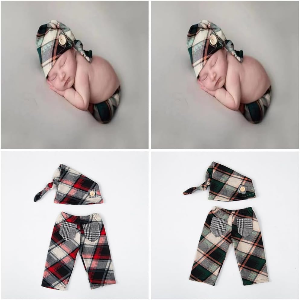 Vomdrok Newborn Baby Gentleman Lattice Hat and Pants Set