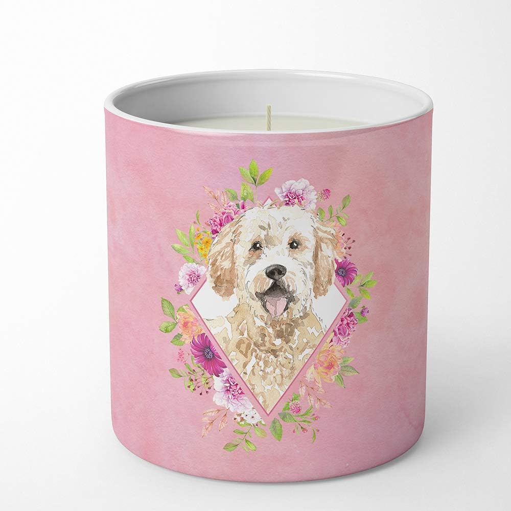 Carolines Treasures Goldendoodle Pink Flowers Soy Candle 10 oz