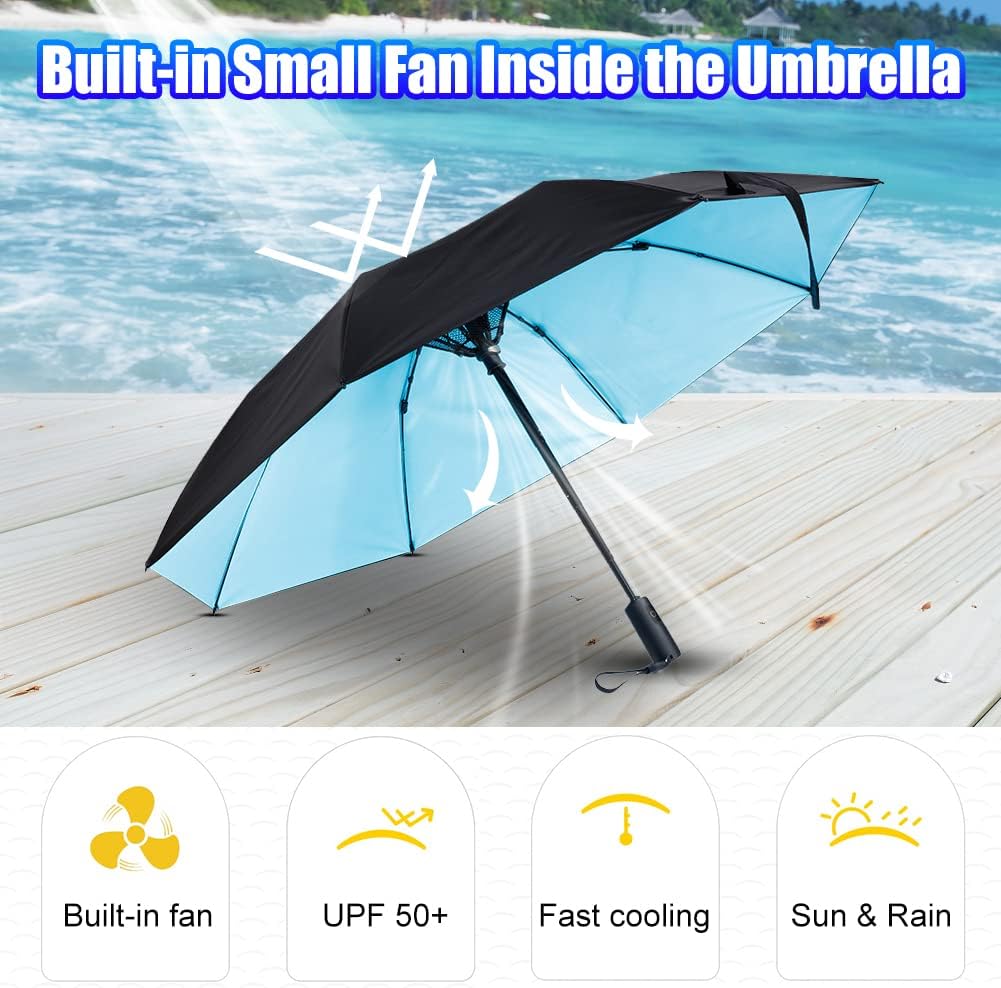 WOOLALA UV Sun Umbrella with Fan - UPF 50 Portable Cooling