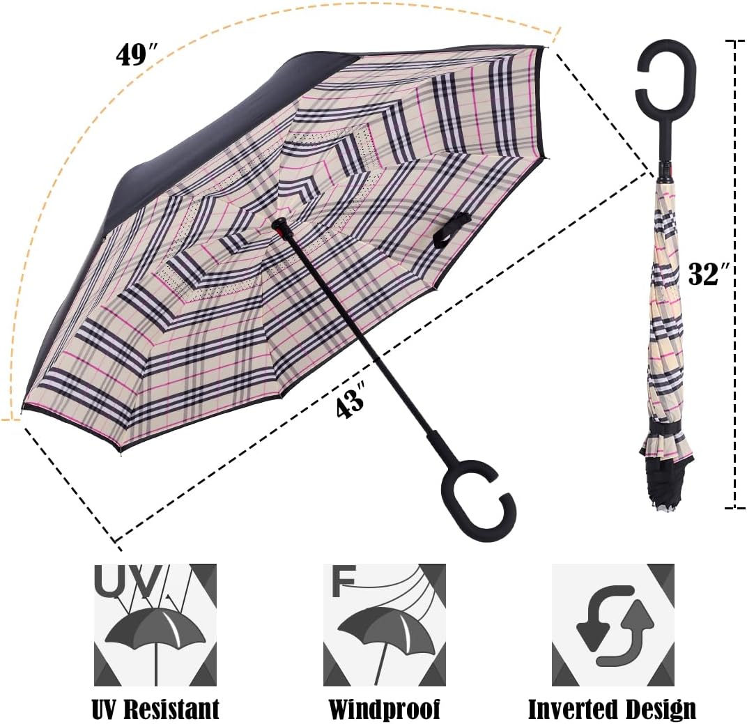 Inverted Reverse Umbrella with C-shaped Handle for Rain
