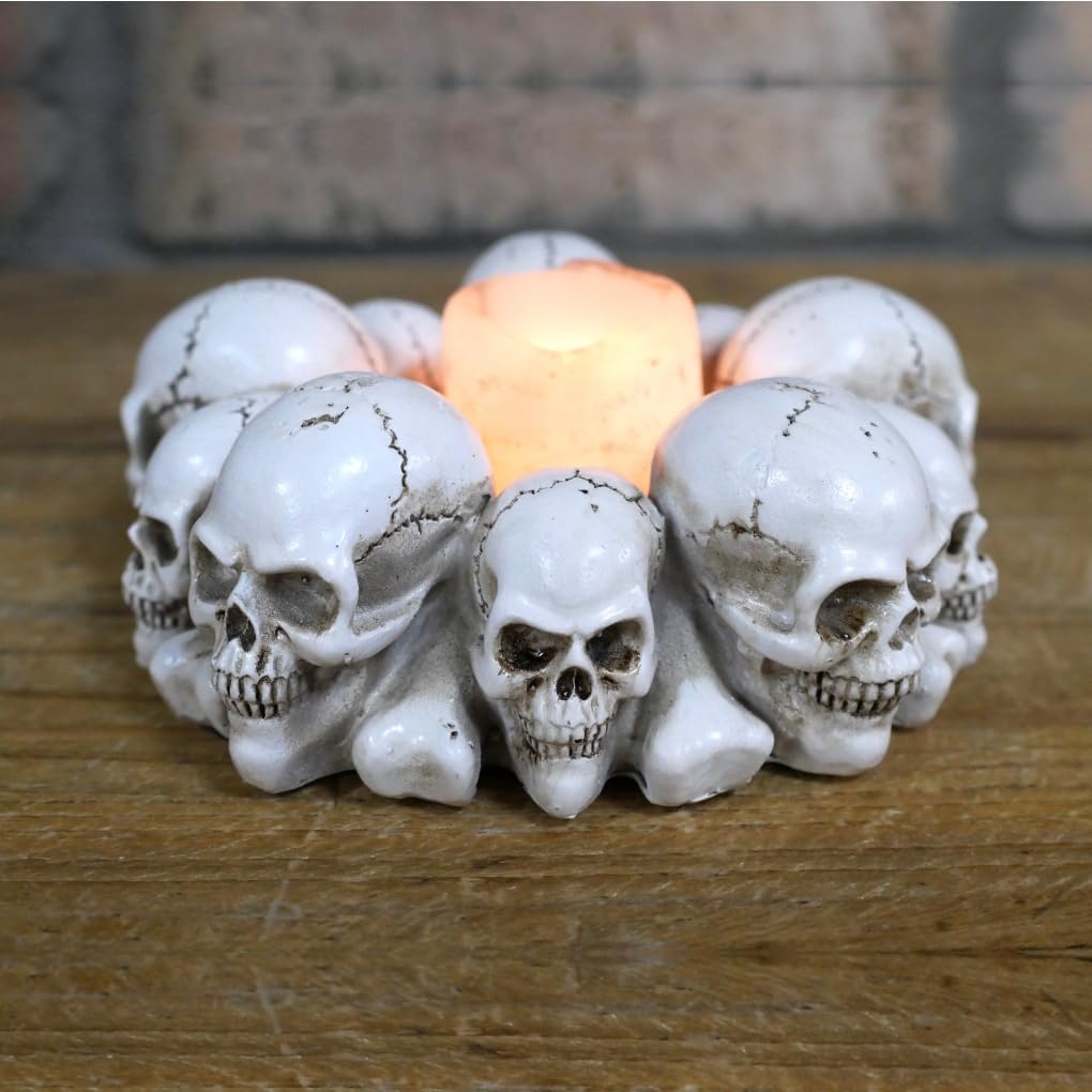 Skulls Candle Holder - Gothic Resin Statue White Medium 1
