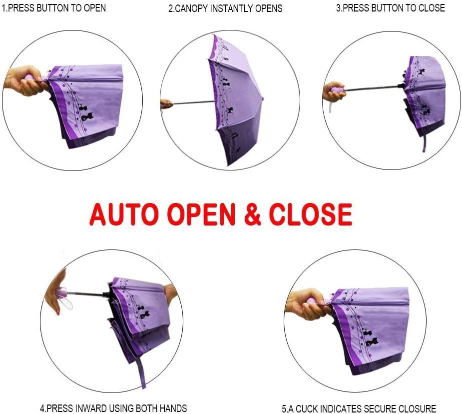Umbresen Windproof Folding Cat Umbrella Auto Open Close Rain Sun Protection