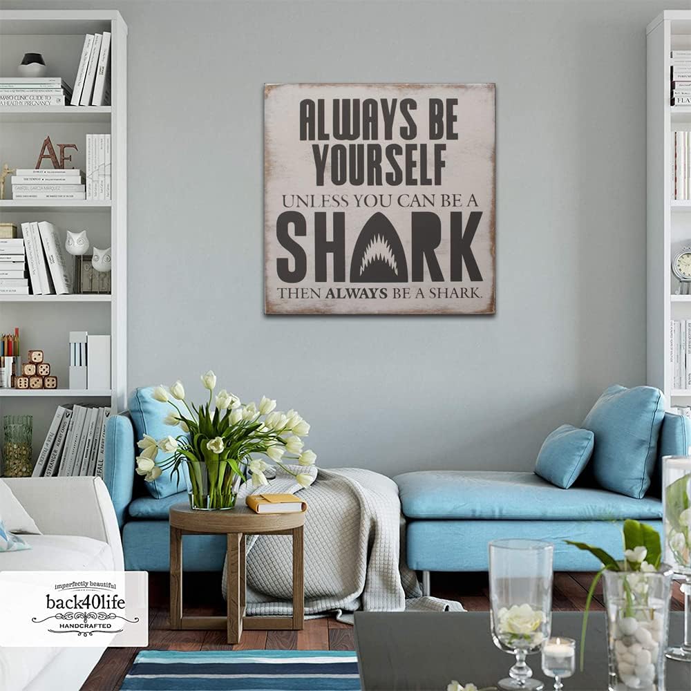 Wonbye Shark Wooden Sign with Sayings Boys Room Wall Art