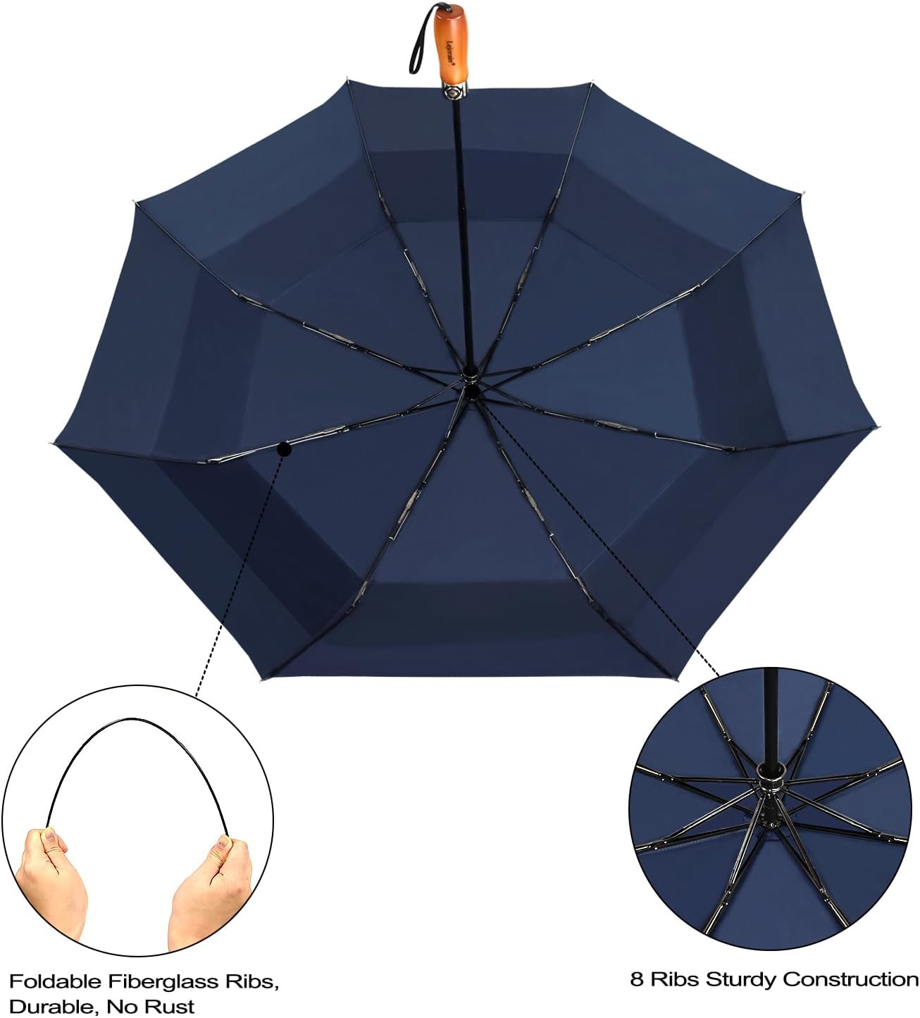 Lejorain Large Folding Golf Umbrella - 54 Inch Windproof Auto Open Close