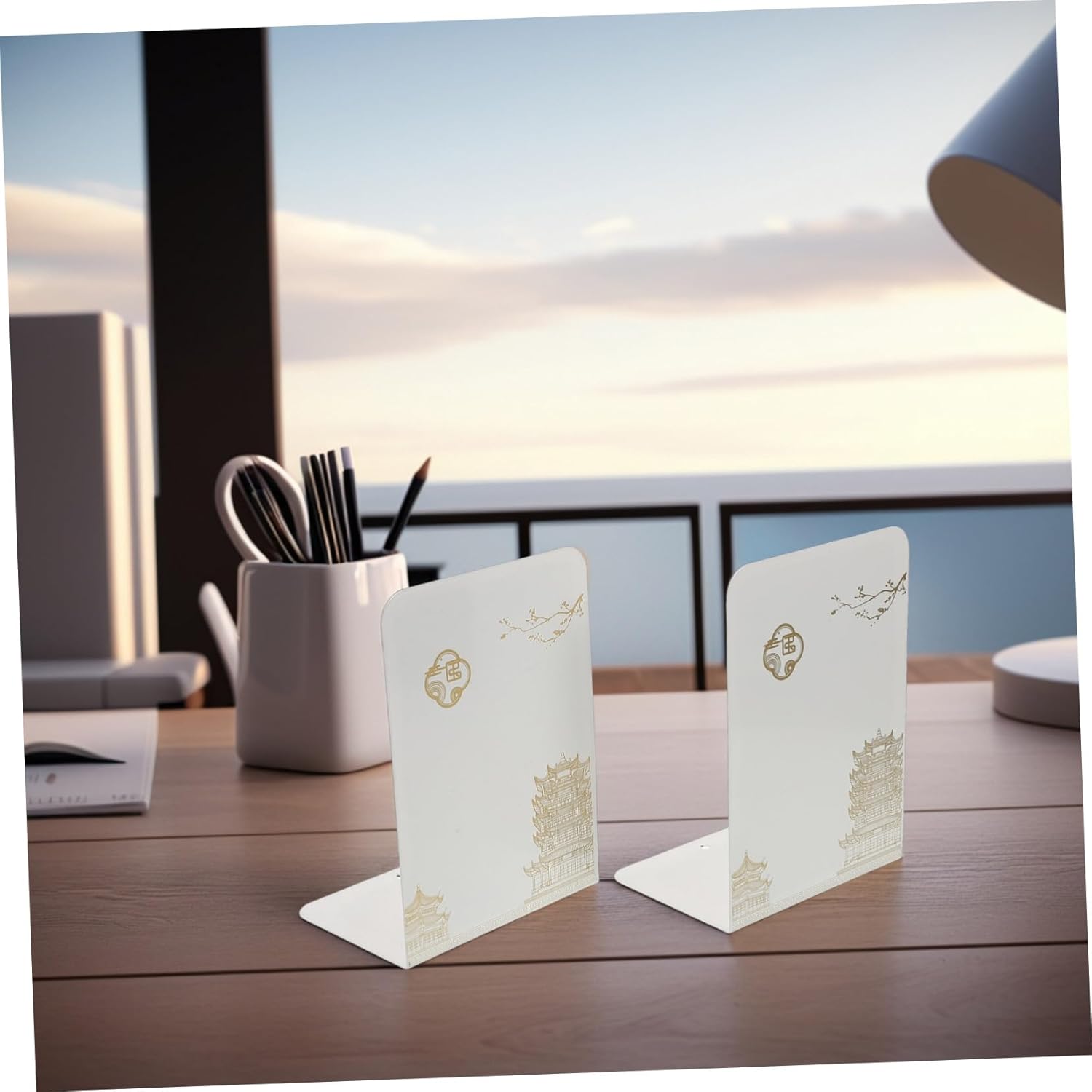 SHOWERORO 2pcs Metal Bookends for Heavy Books and Desk Organization