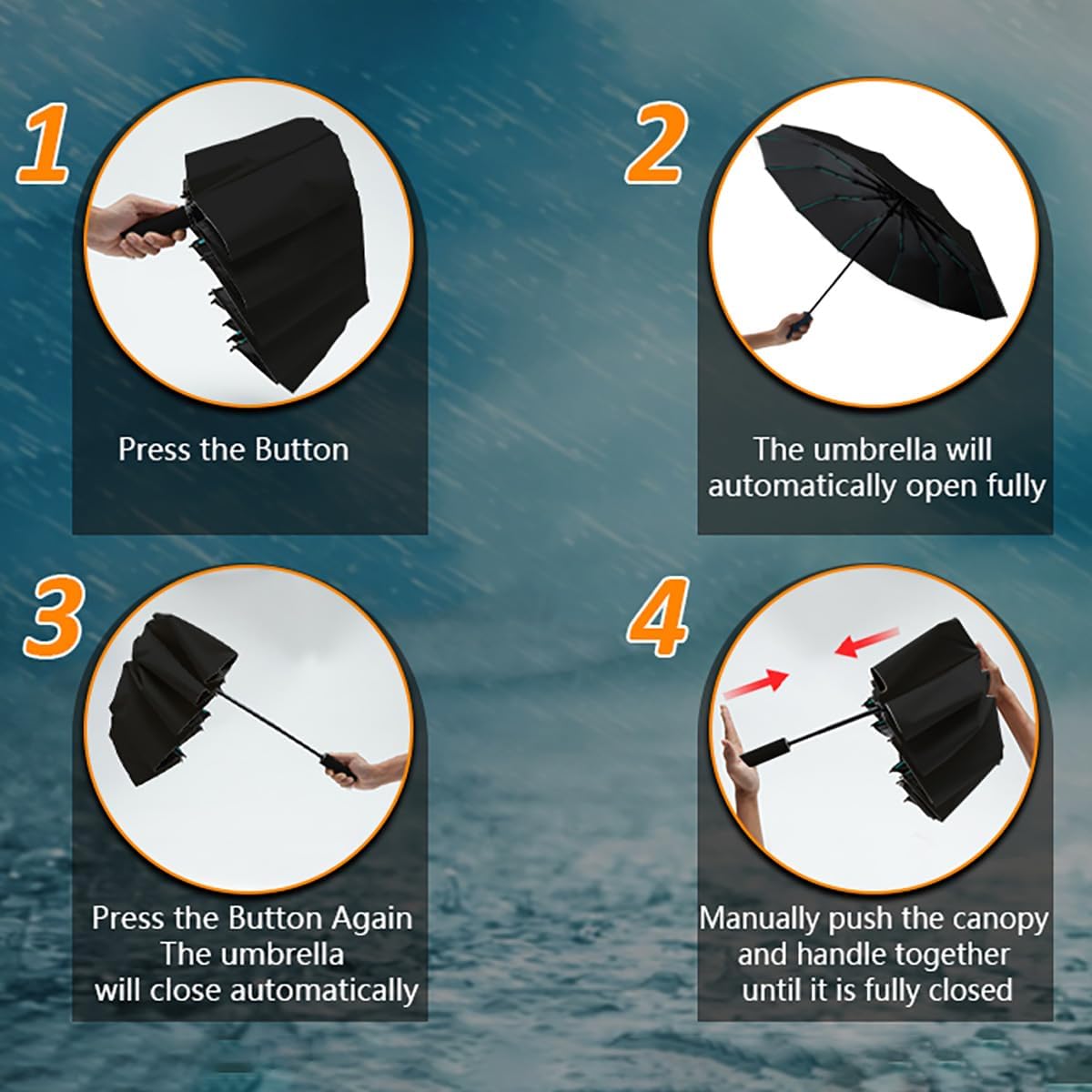 Lantusire Large Double-Ribs Automatic Folding Umbrella for Women Men
