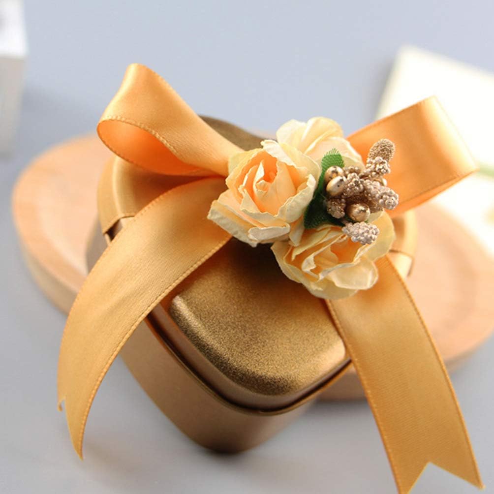 12Pcs Heart Shaped Gold Candy Tins with Lid
