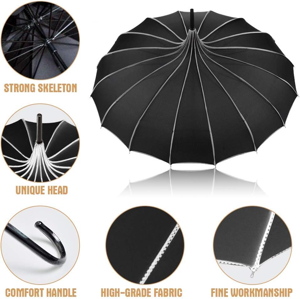 VIVI SKY Classic Peaked Stick Umbrella Black