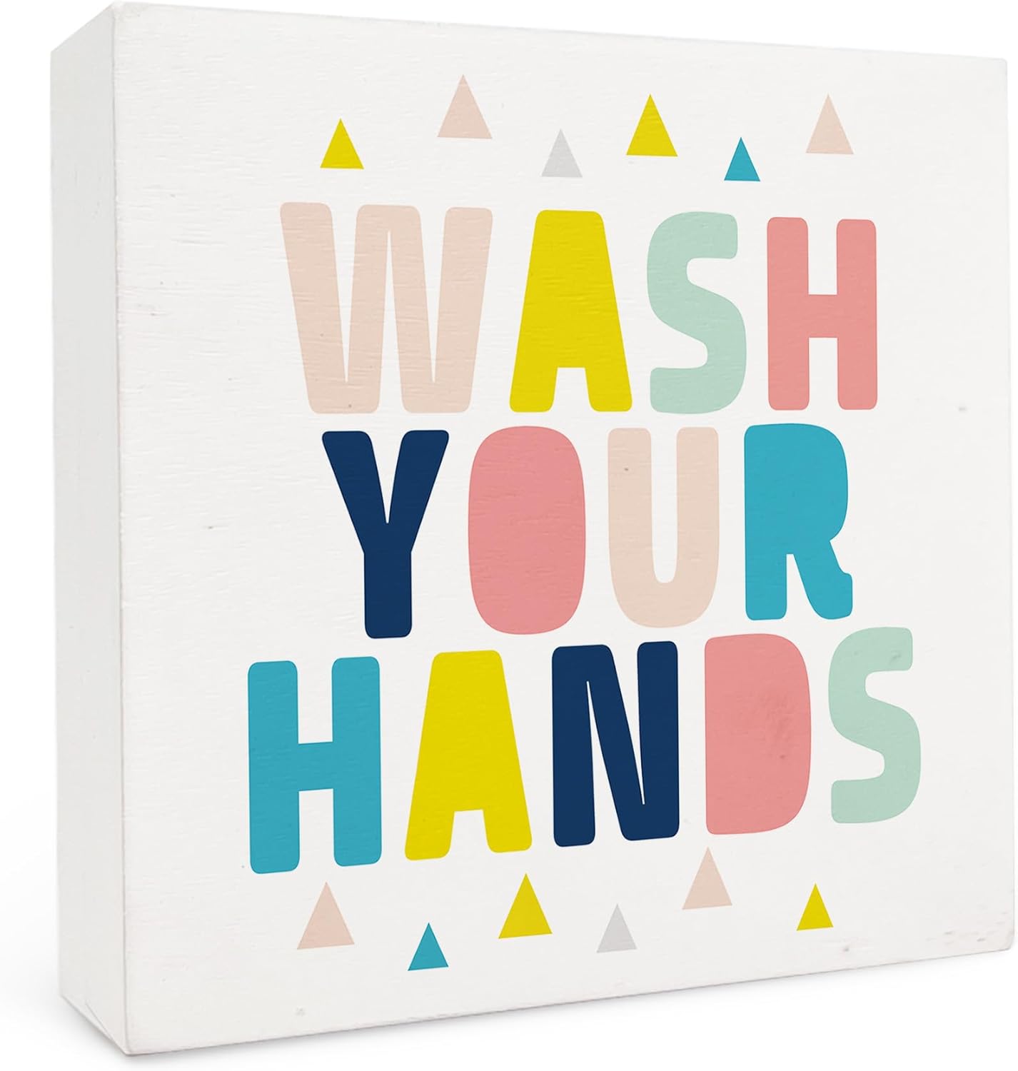 Wooden Hands Wash Sign for Kids Bathroom Decor 5x5