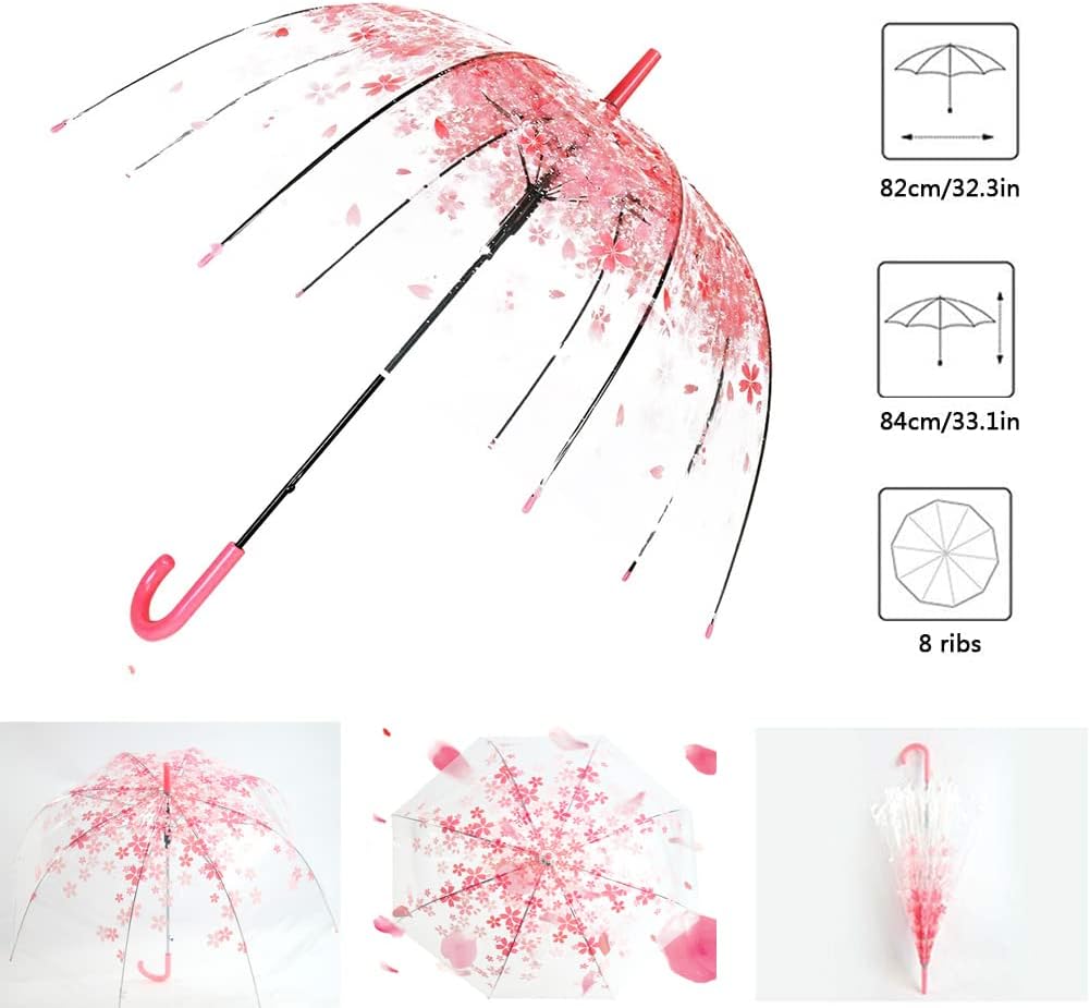 Cherry Blossom Transparent Bubble Umbrella for Kids Adults