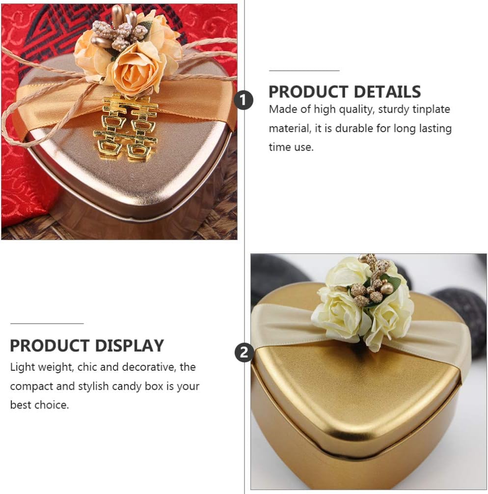 12Pcs Heart Shaped Gold Candy Tins with Lid