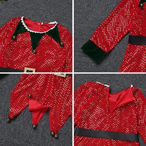 IMEKIS Girls Christmas Elf Costume with Hat and Stockings