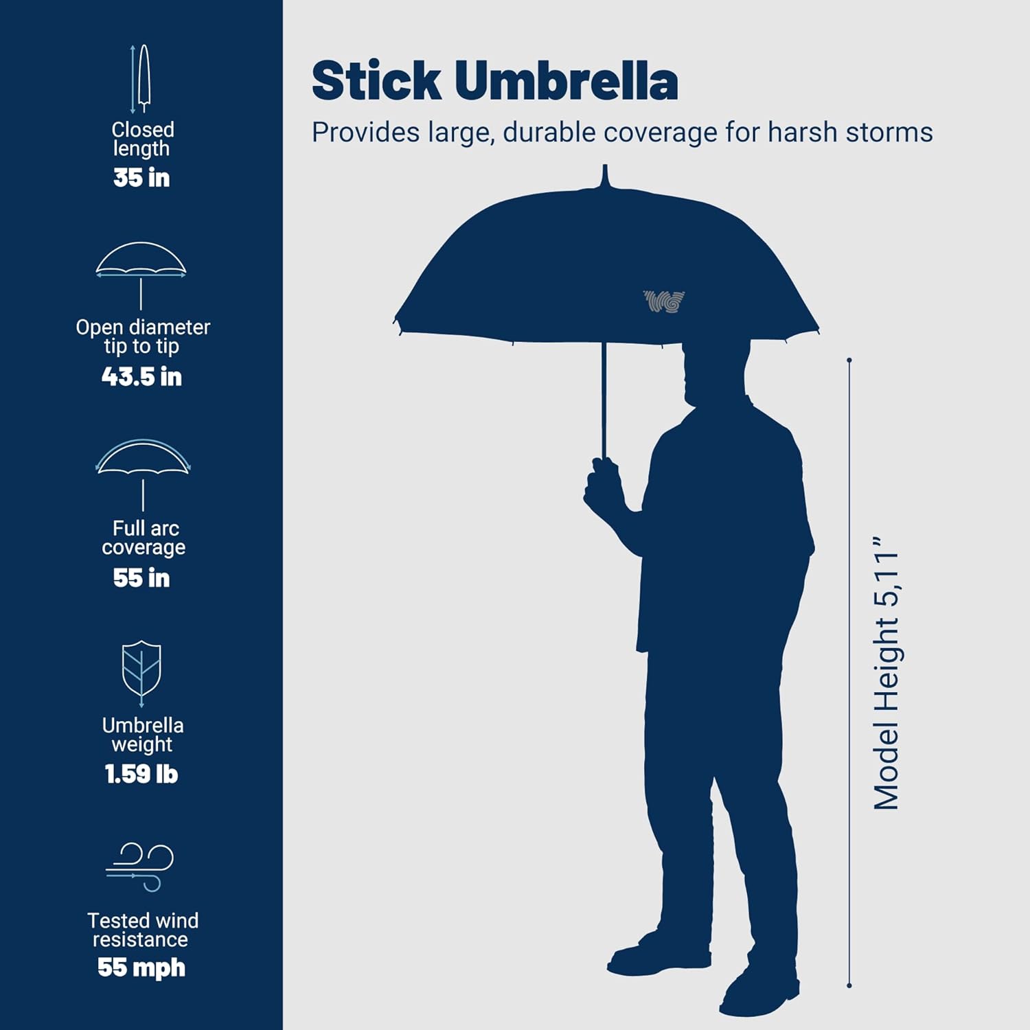 Weatherman Windproof Stick Umbrella 55 MPH Resists