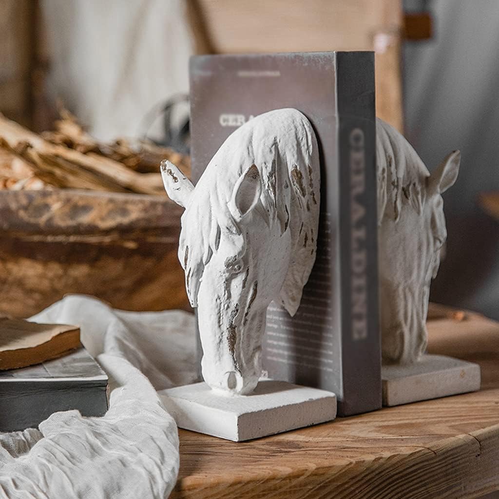Creative Resin Bookend with Horse Sculpture Retro Design White 81x41x96 Inch
