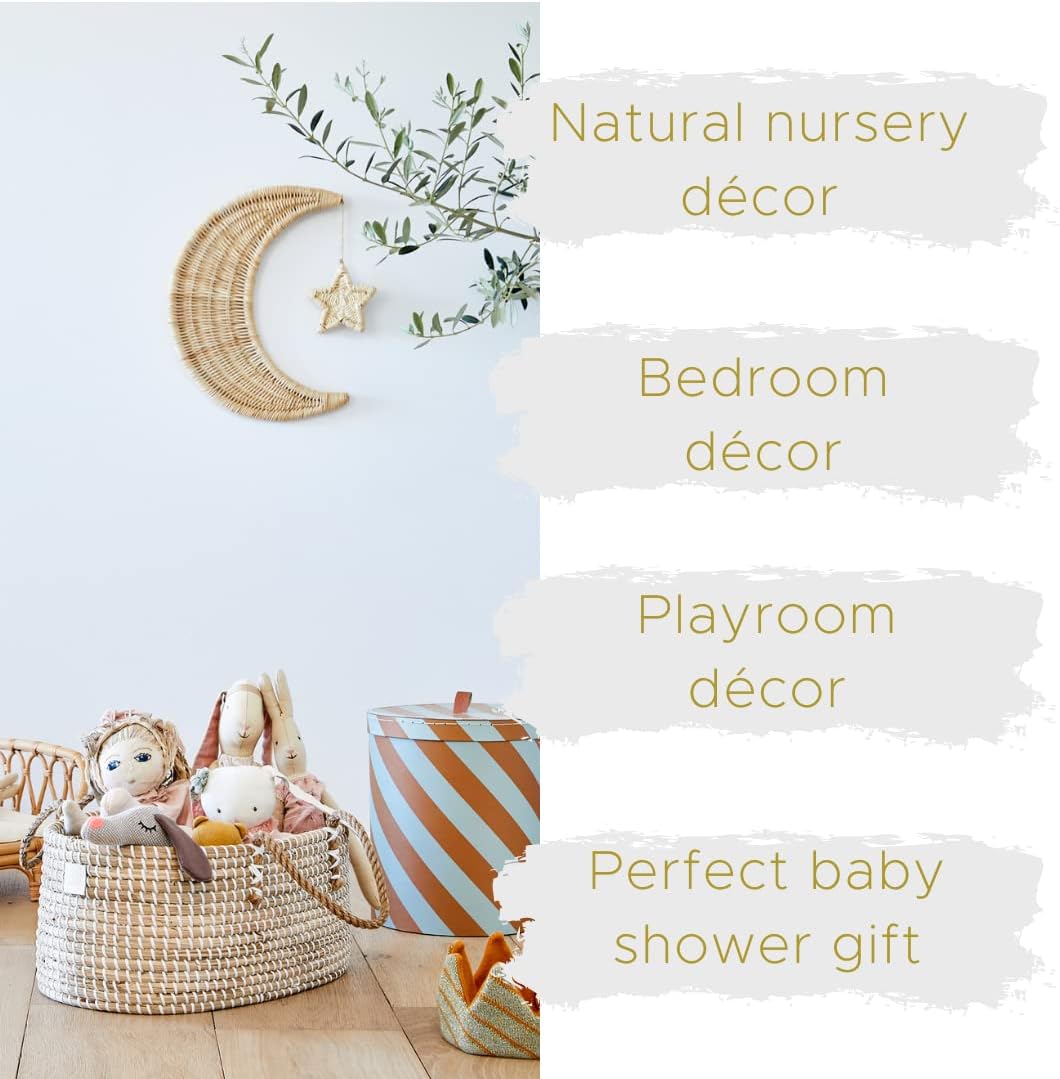 Handmade Rattan Moon Wall Decor with Stars