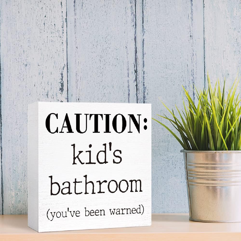 Funny Kids Bathroom Wood Block Sign 5x5x11 1
