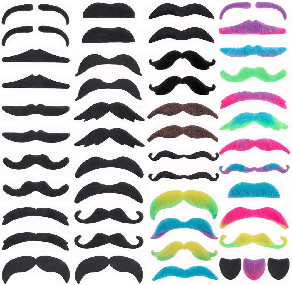 Parceria 48 Pcs Colorful Fake Mustache Set