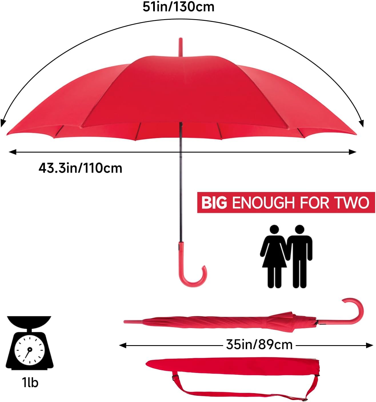 RUMBRELLA UV Stick Umbrella Auto Open UPF 50 with J Hook Handle 51IN