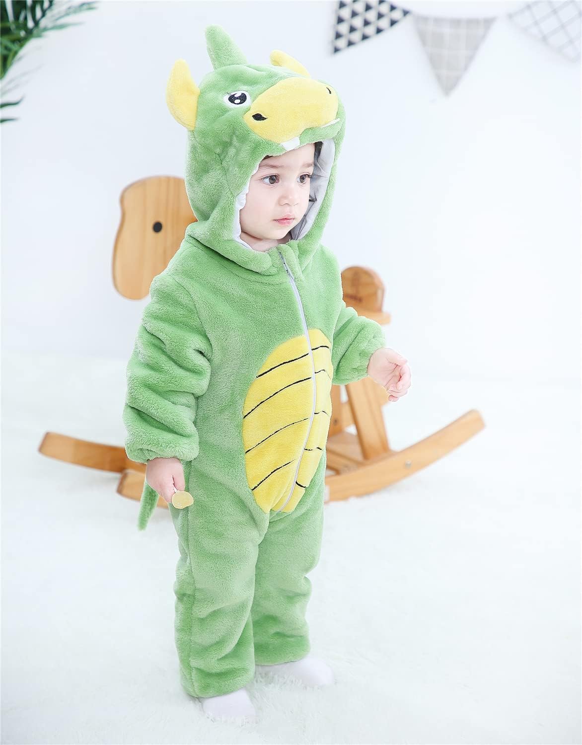 AGQT Christmas Animal Costume Flannel Hooded Romper for Baby 0-36M
