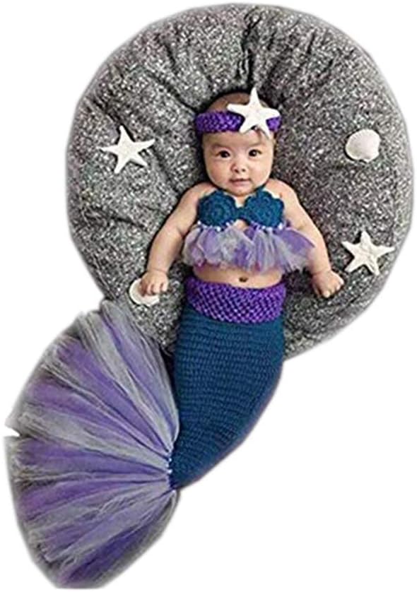 Lppgrace Newborn Baby Girl Mermaid Costume Headband Bra Set 1