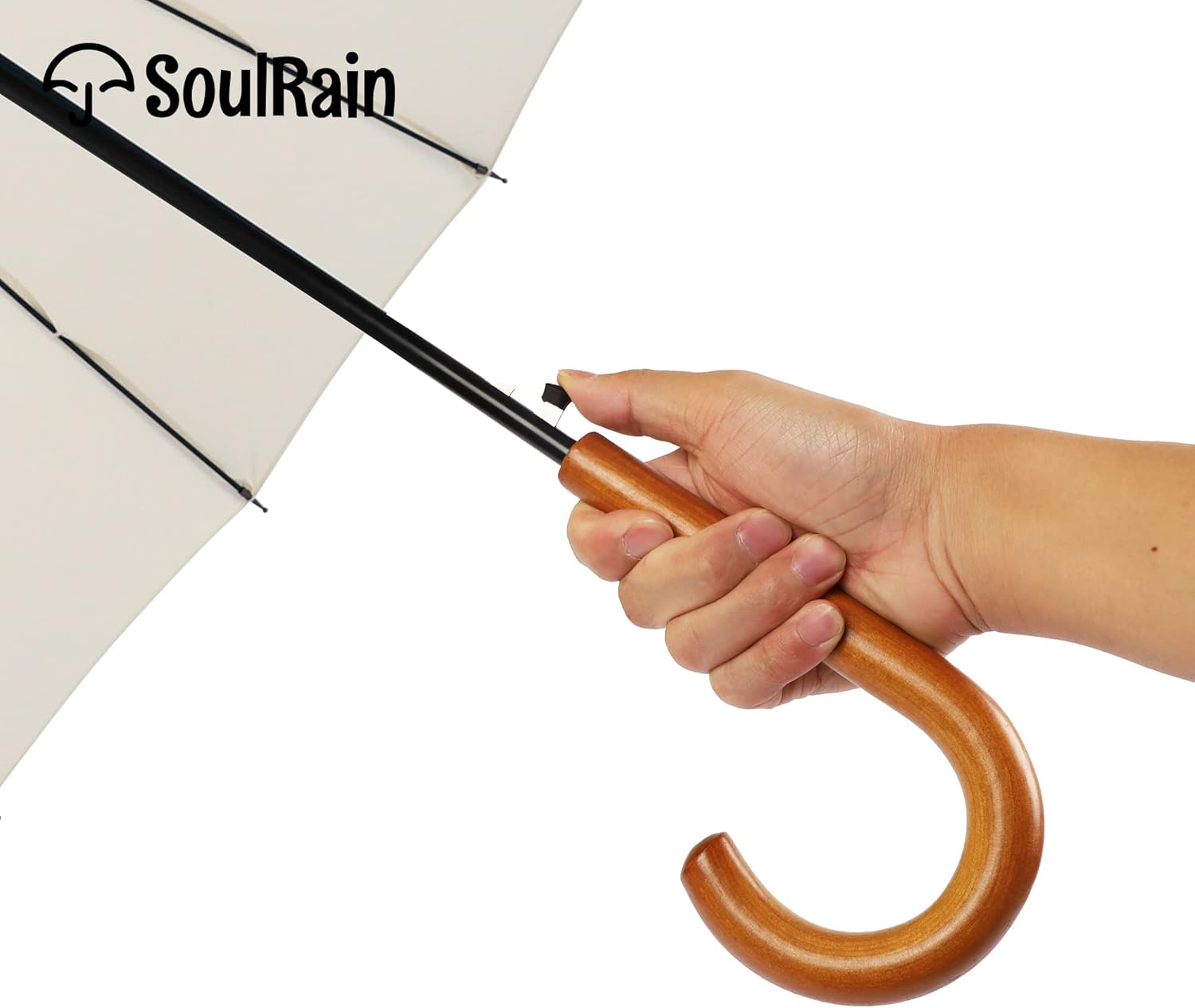 SoulRain 48 Auto Open Stick Umbrella with Classic Wood Handle