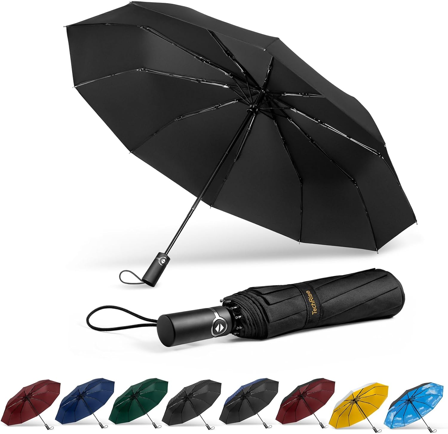 TechRise 10 Rib Windproof Folding Umbrella