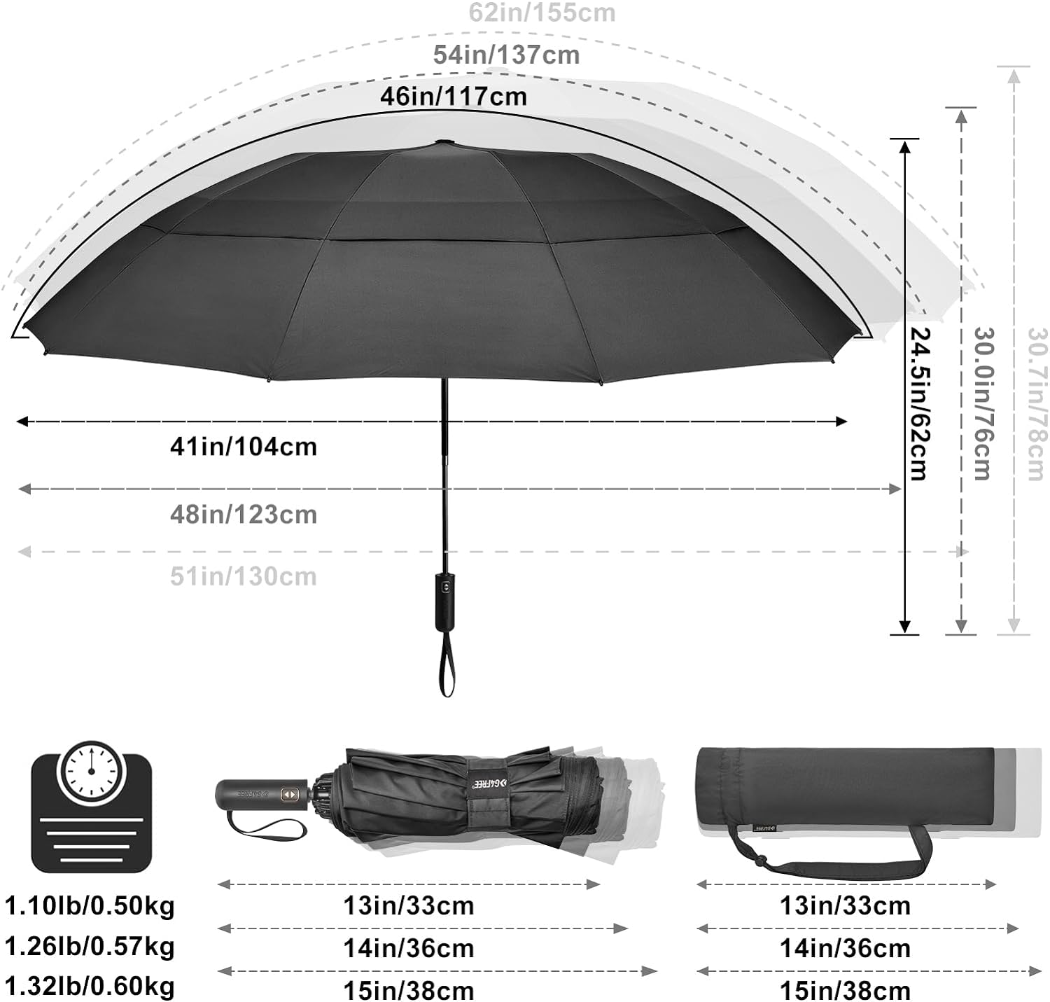 G4Free 46 Inch Windproof Travel Umbrella with Auto Open Close