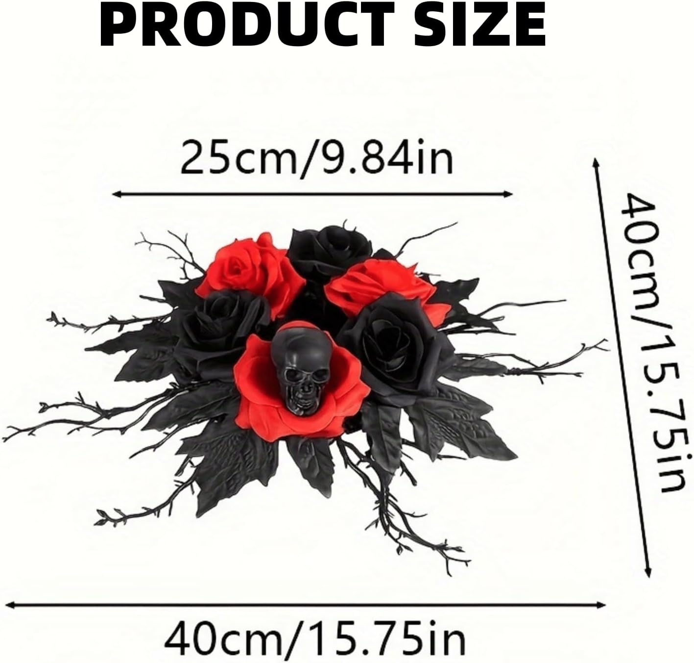 Gothic 16-Inch Skull Candle Holder with Red Rose