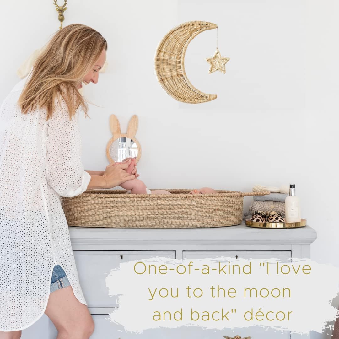 Handmade Rattan Moon Wall Decor with Stars