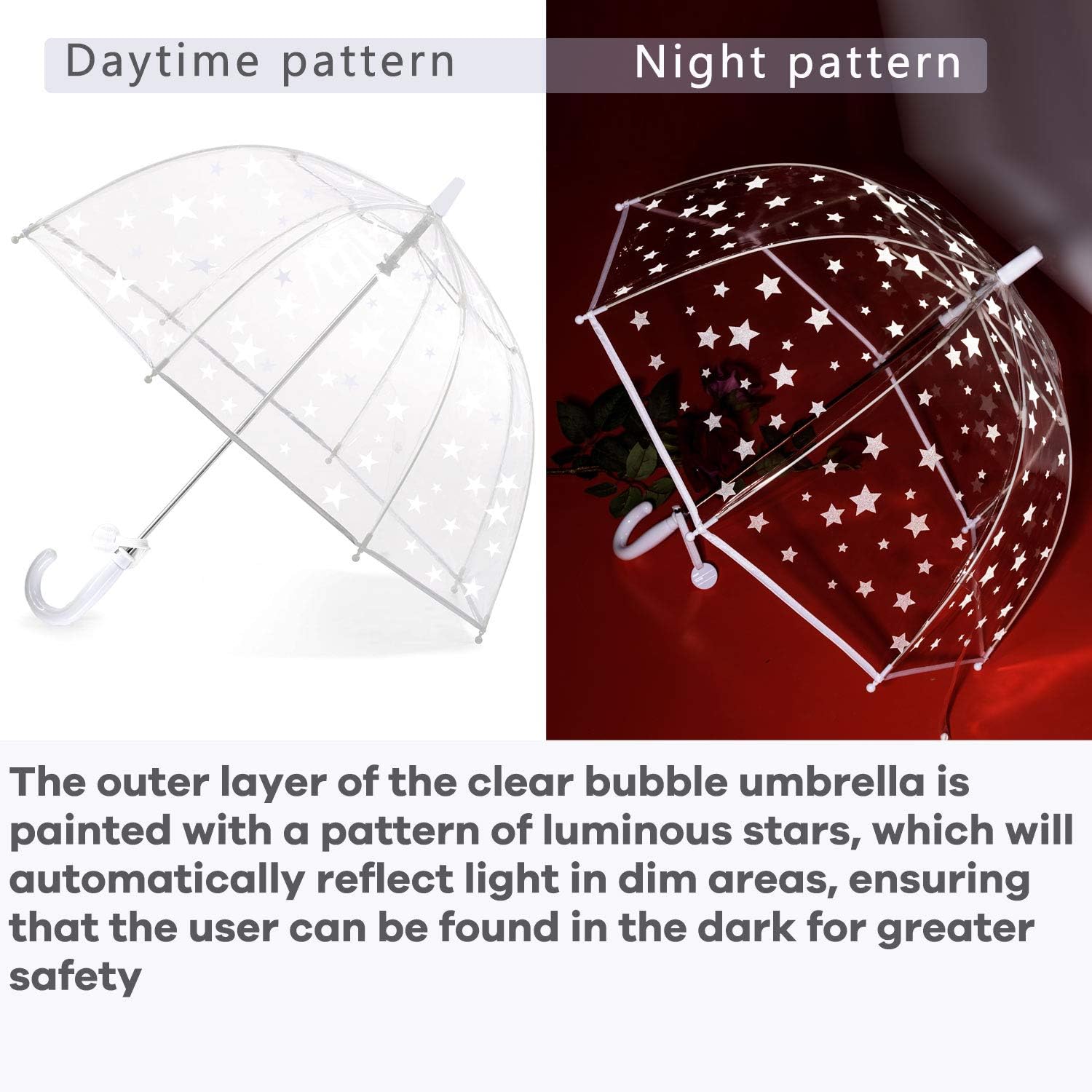 Baraida Kids Clear Dome Bubble Umbrella with Easy Grip Handle