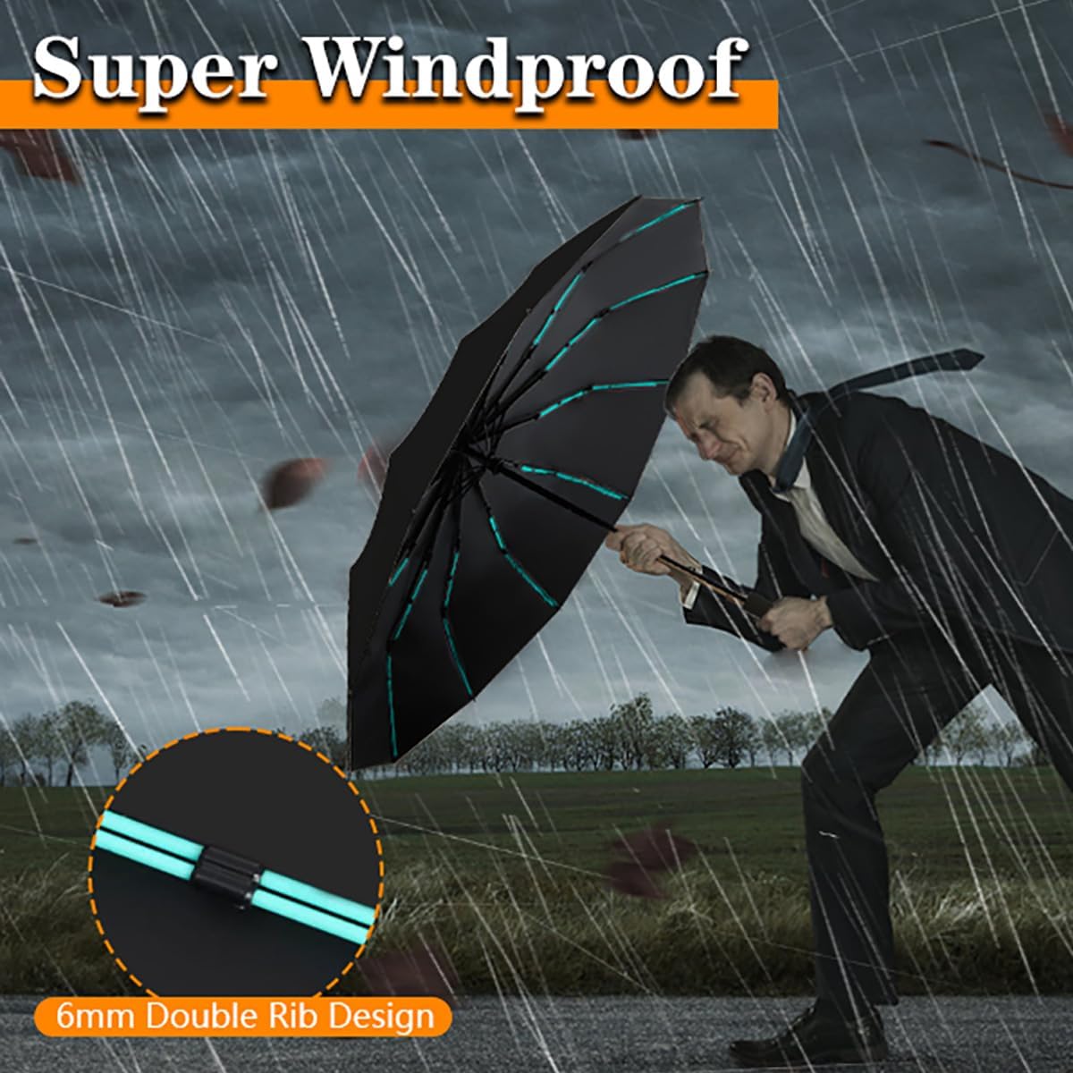 Lantusire Large Double-Ribs Automatic Folding Umbrella for Women Men