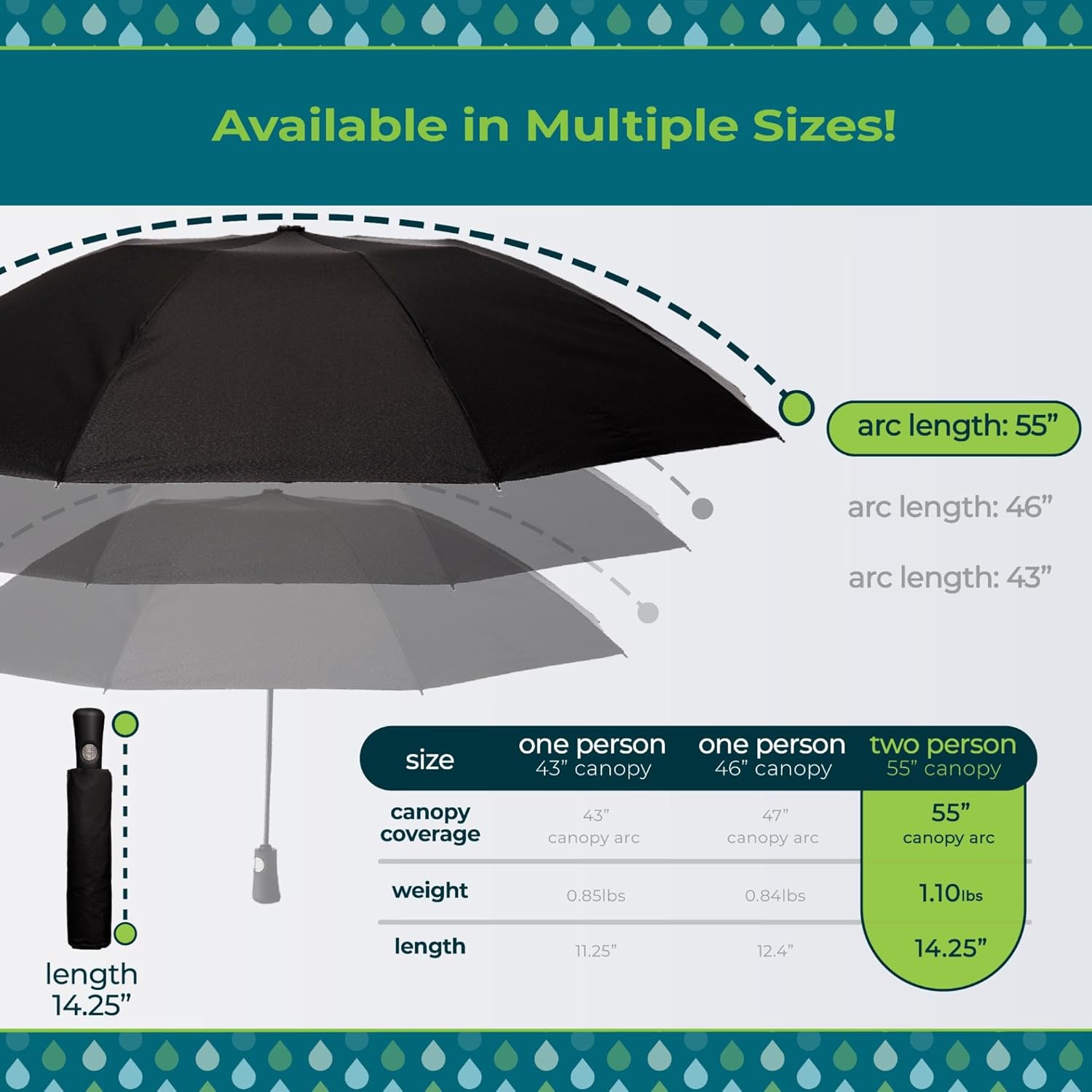 Totes Reverse Close Folding Inbrella with Auto Open Close Windproof Black