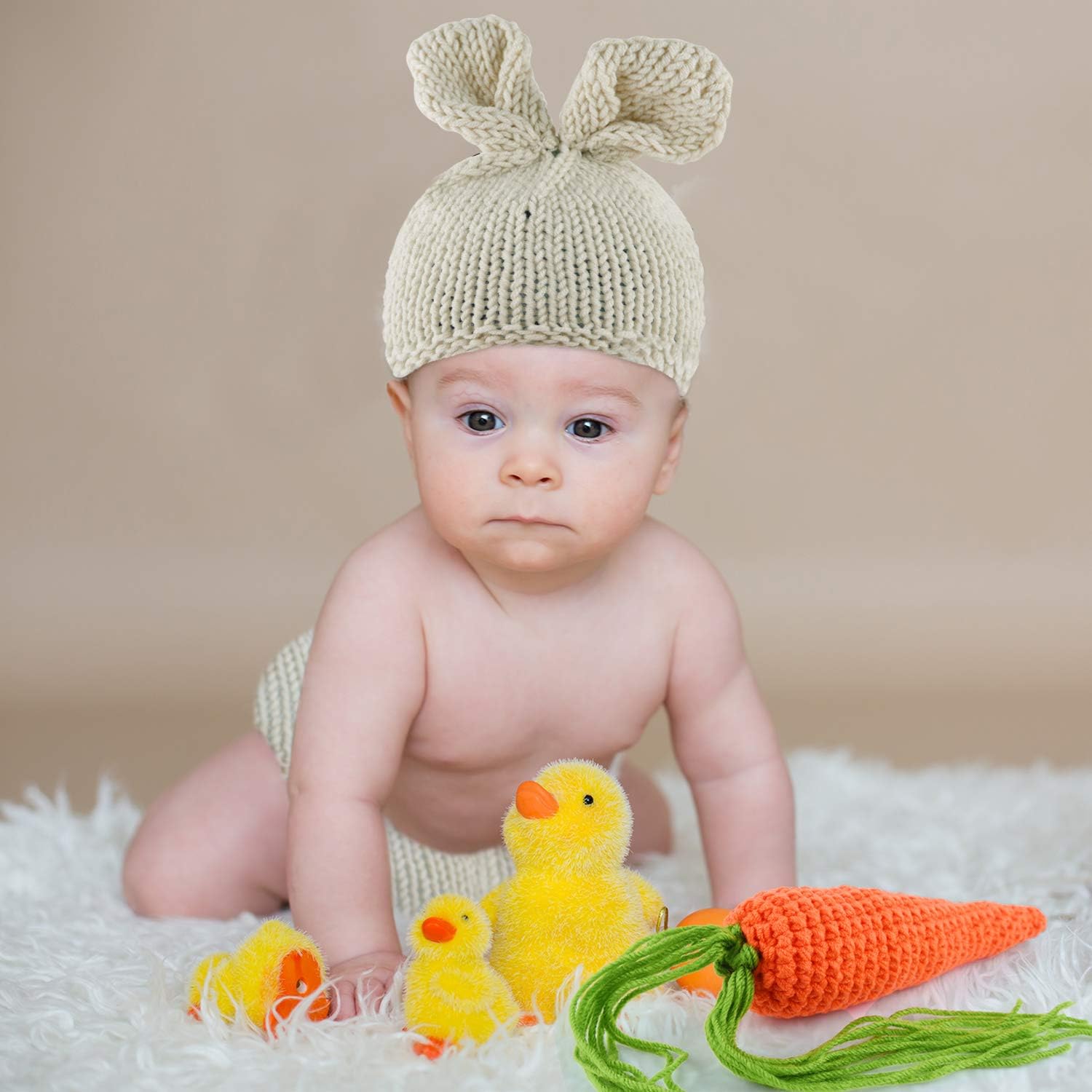 FEPITO Baby Bunny Costume Crochet Knit Newborn Photography Prop