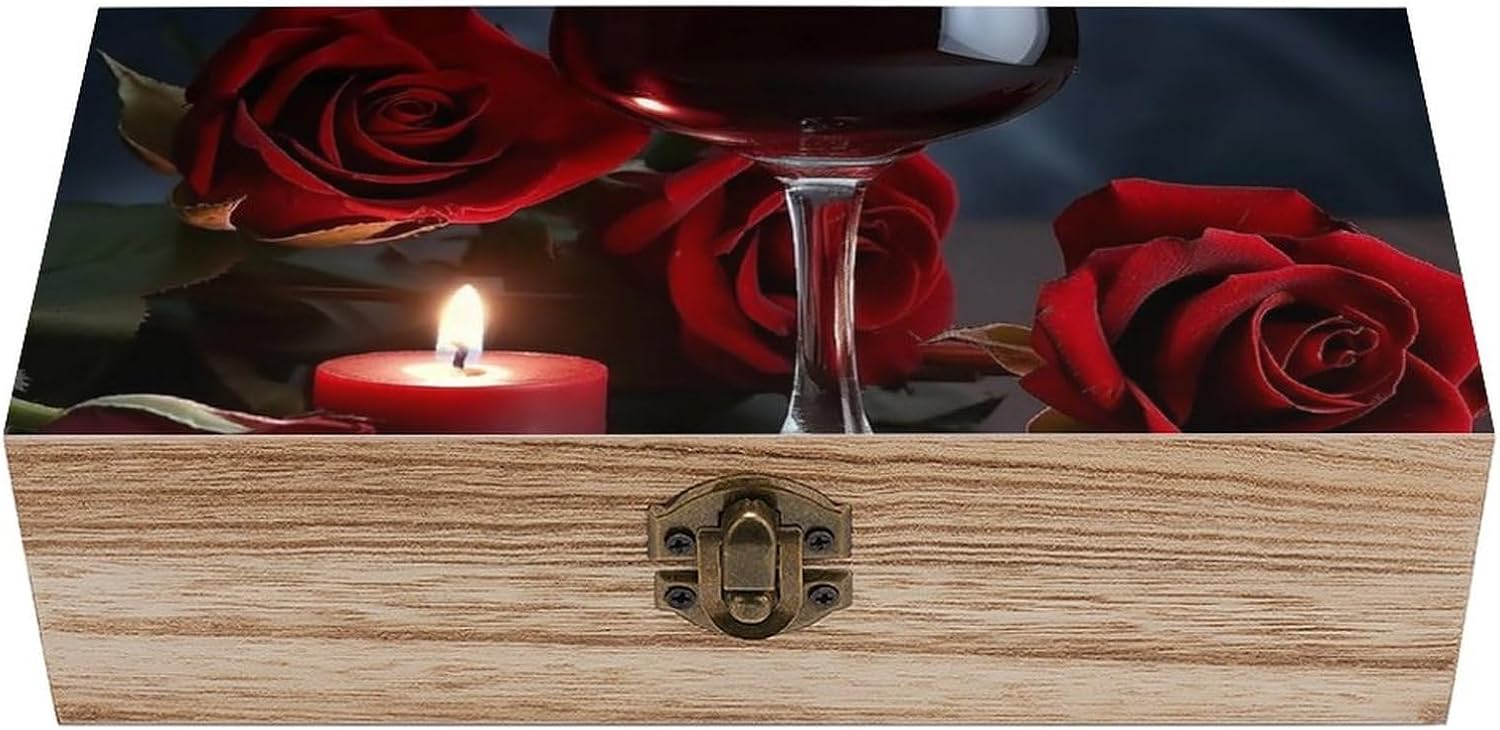 Red Wine Rose And Candle Wooden Storage Box 1