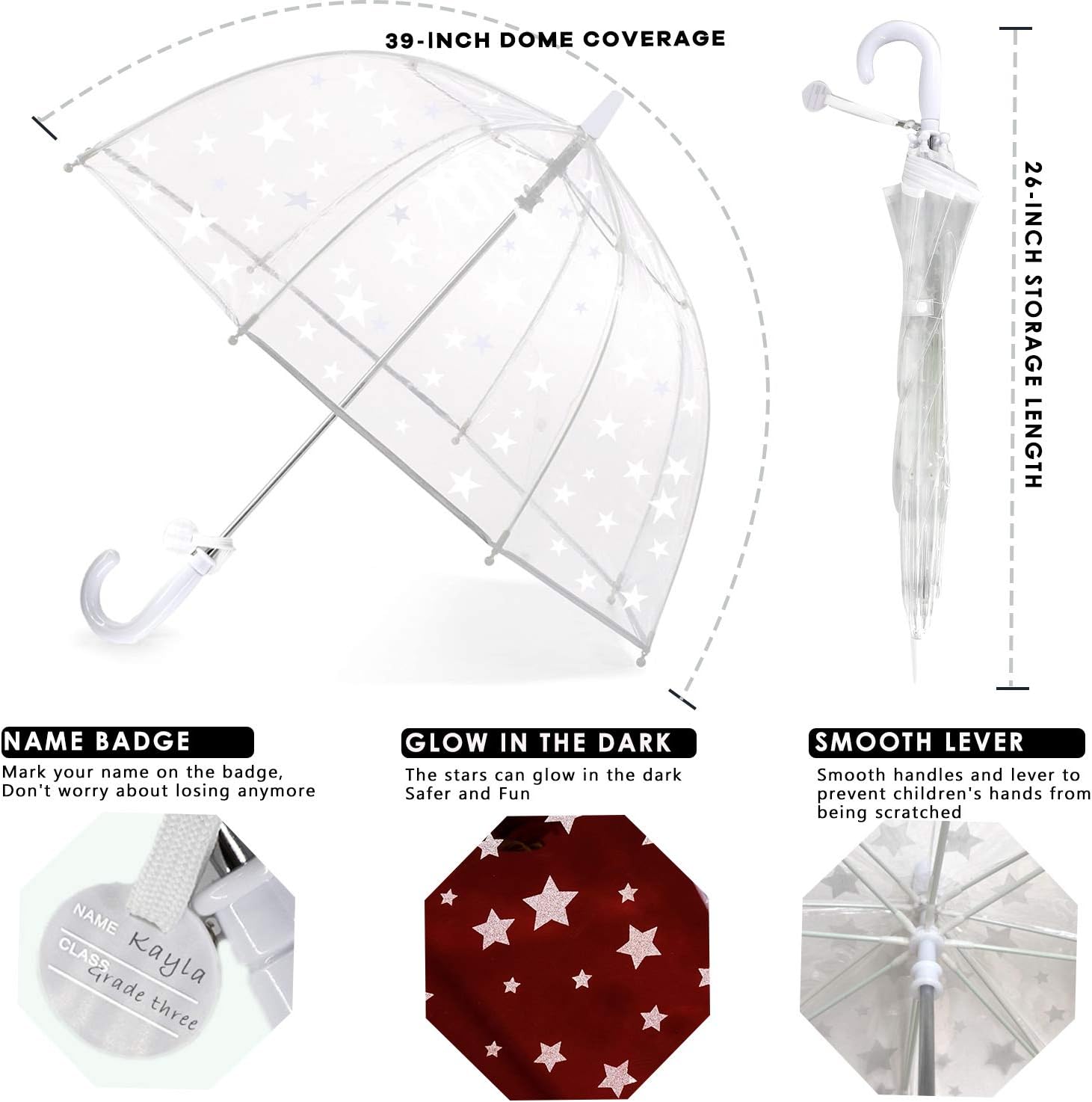 Baraida Kids Clear Dome Bubble Umbrella with Easy Grip Handle