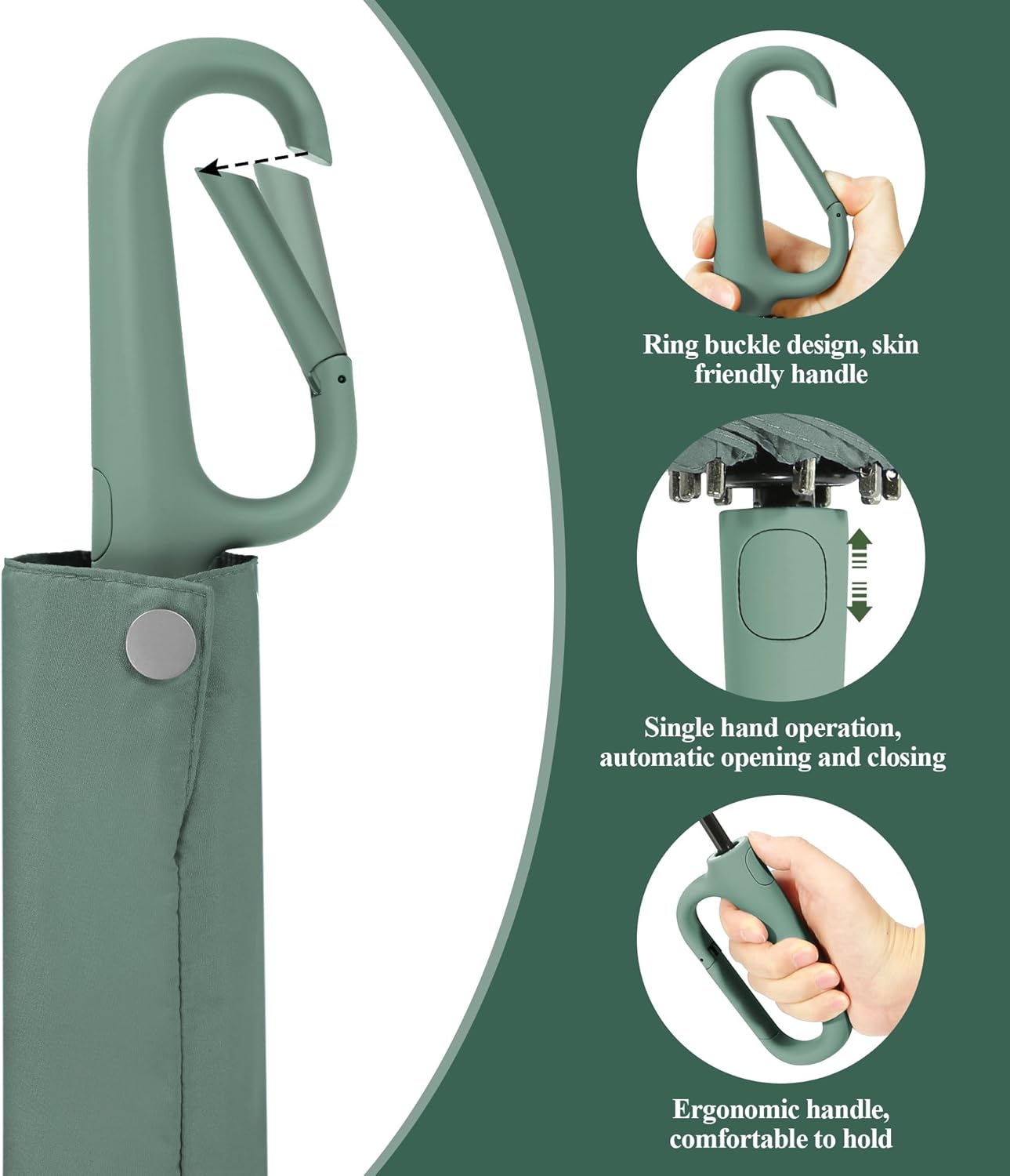 QWB TUMAAOTU Folding Travel Umbrella with Carabiner Clip
